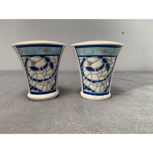 Vintage Pfaltzgraff Blue Monaco Mosaic Salt & Pepper Shakers Set